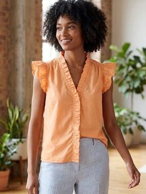 J. Crew Peach Ruffle Flutter Sleeve V-Neck Blouse Size S